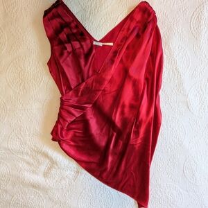 Leon Max 100% Silk Asymmetrical Evening Blouse Red Size Large